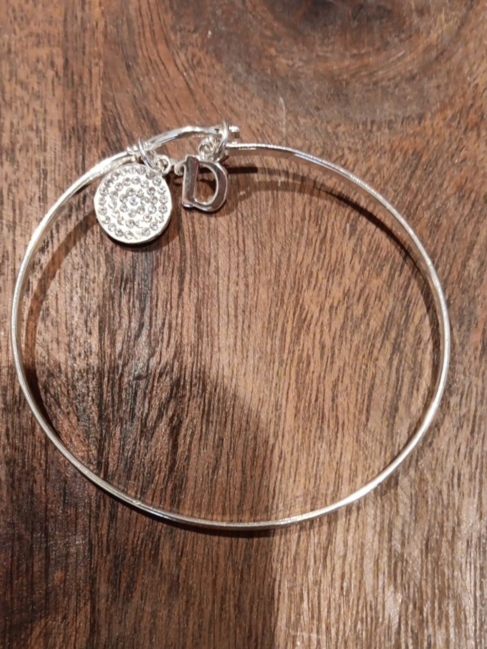 Silver Crystal Disc Charm Bangle Bracelet - Women Jewelry